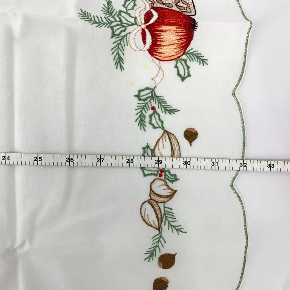 Vintage Embroidered Hand Made Table Square Fall Winter Theme Scalloped Edge